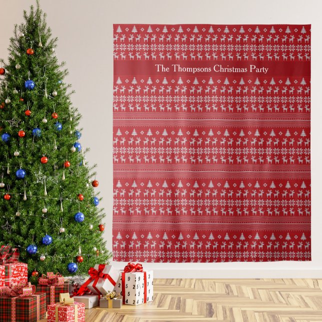 Tapiz Fiesta de Navidades de renos rojos retro (Subido por el creador)