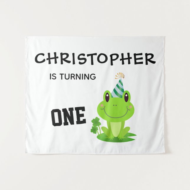 Tapiz Fiesta de Rana Cumpleaños Número Uno Pantano Verde (Anverso (horizontal))