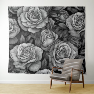 Tapiz Fiesta de Rosas Blancas y Negras Telón para Fotos