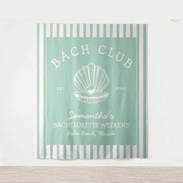 Tapiz Fiesta de soltera costera crema verde club de bach (Anverso)