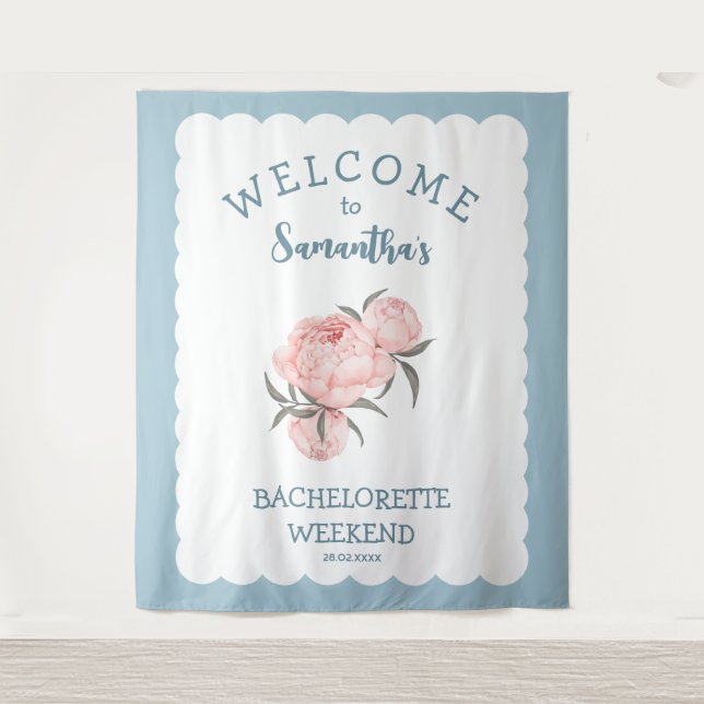 Tapiz Fiesta de soltera floral rosa Scalop (Anverso)