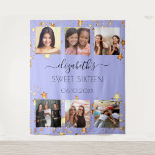 Tapiz Fiesta de Sweet 16 collage de fotos violeta y dora