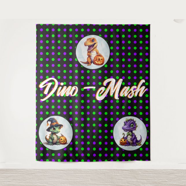 Tapiz Fiesta Dino-Mash de los dinosaurios de Halloween (Anverso)