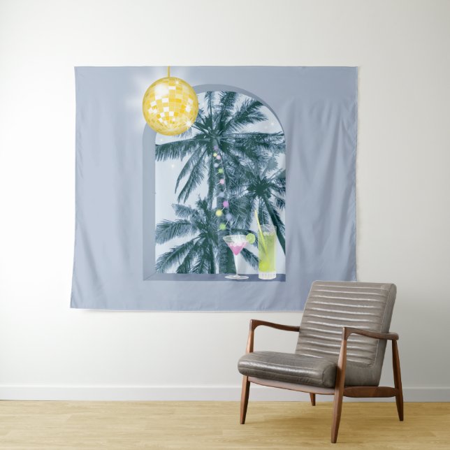 Tapiz Fiesta ilumina cócteles Disco palmas de bola en az (In situ (horizontal))