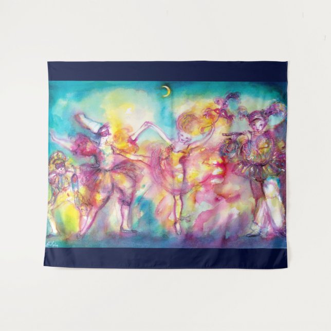 Tapiz FIESTA MASQUERADE, Máscaras Mardi Gras, Danza, Mús (Anverso (horizontal))