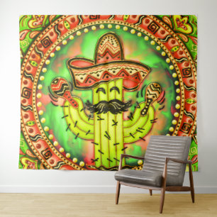 Tapiz Fiesta mexicana Cinco de Mayo Sombrero Gorra Verde