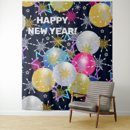 Tapiz Fiesta navideña de ornamentos y copos de nieve