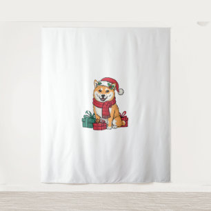 Tapiz Fiesta navideño decoración Santa Shiba Inu perro N