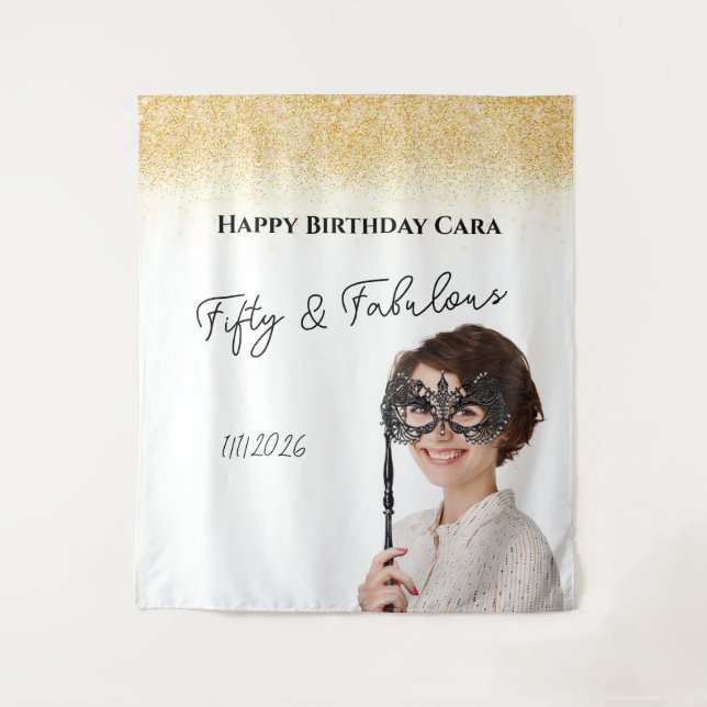 Tapiz Fifty Birthday custom photo (Anverso)