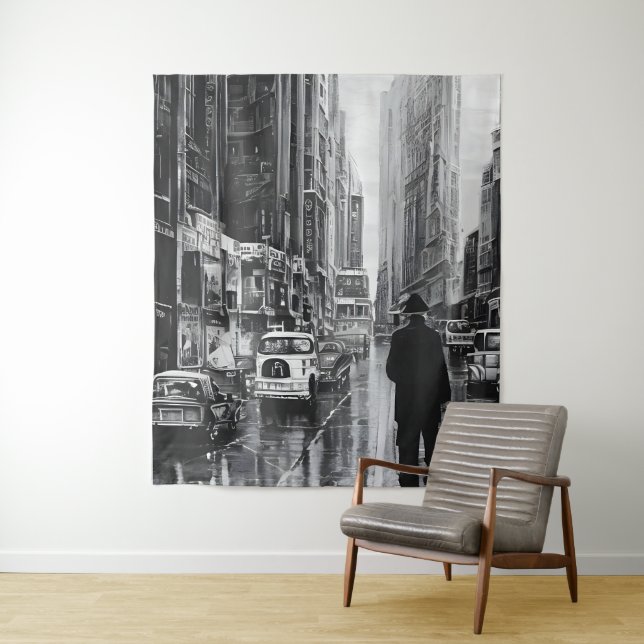 Tapiz Figura en la lluvia en blanco y negro - arte (In situ)