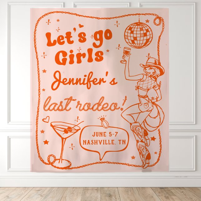 Tapiz Fin de semana de soltera Orange Disco Cowgirl Rode (Subido por el creador)