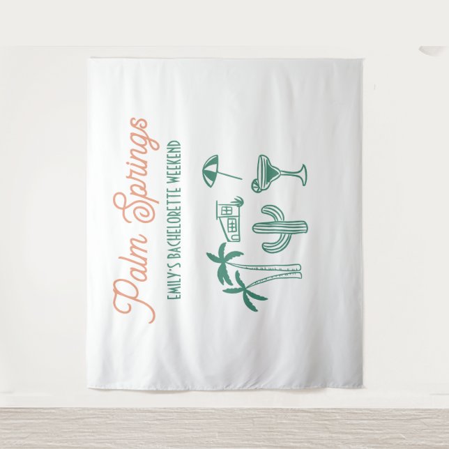 Tapiz Fin de semana de soltera rosa Palm Springs dibujad (Anverso)