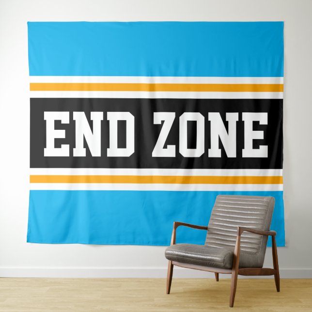 Tapiz FINAL ZONE Fun Bright Sky Blue Black Yellow Strips (In situ (horizontal))