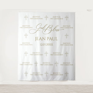 Tapiz First Communion banner backdrop gold