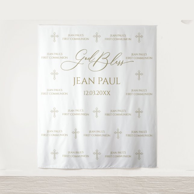 Tapiz First Communion banner backdrop gold (Anverso)