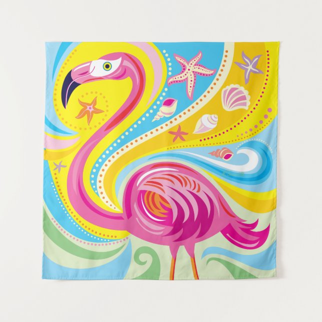 Tapiz Flamenco Rosa con Estrella de Mar (Anverso)