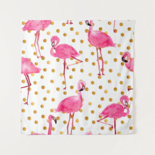 Tapiz Flamencos rosados de color acuático con costuras d