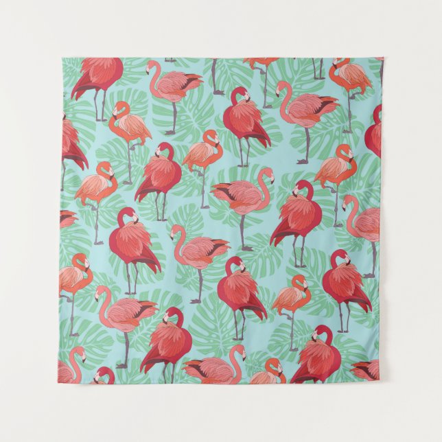 Tapiz Flamencos rosados: Patrón exótico sin foco. (Anverso)