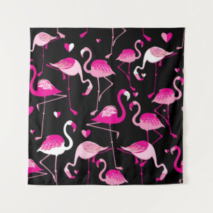 Tapiz Flamencos rosados, patrón oscuro sin costuras.