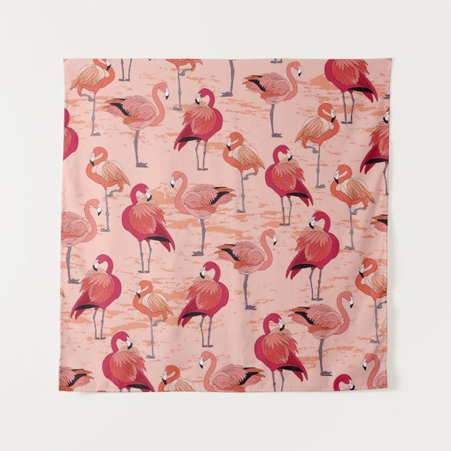 Tapiz Flamencos rosados: Patrón tropical sin foco (Anverso)