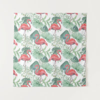 Flamencos y hojas rosadas.