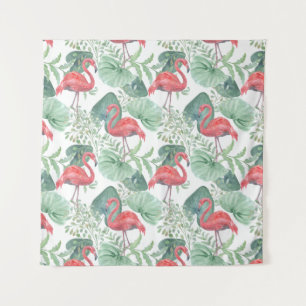 Tapiz Flamencos y hojas rosadas.