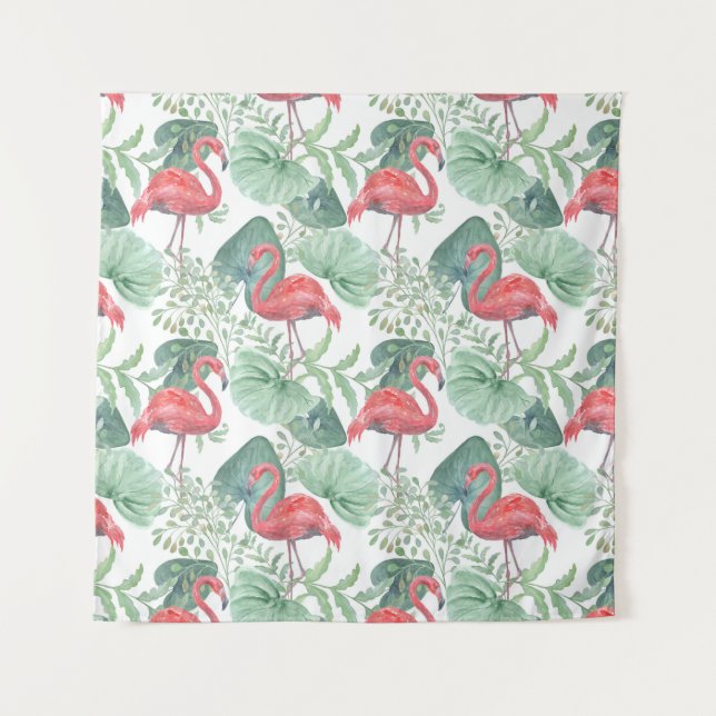 Tapiz Flamencos y hojas rosadas. (Anverso)