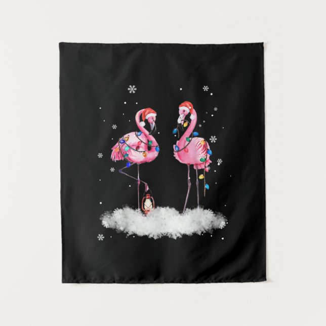 Tapiz Flamingo Árbol de Navidad Santa Hat Light (Anverso)