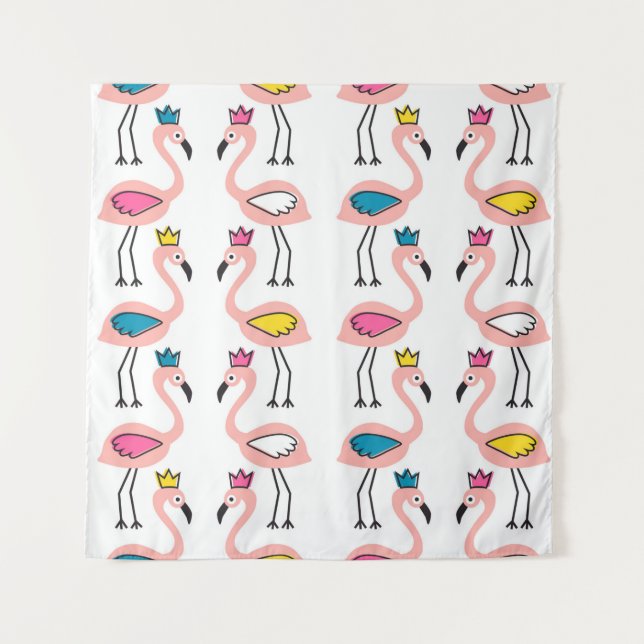 Tapiz Flamingo con un patrón sin fisuras de la corona. (Anverso)