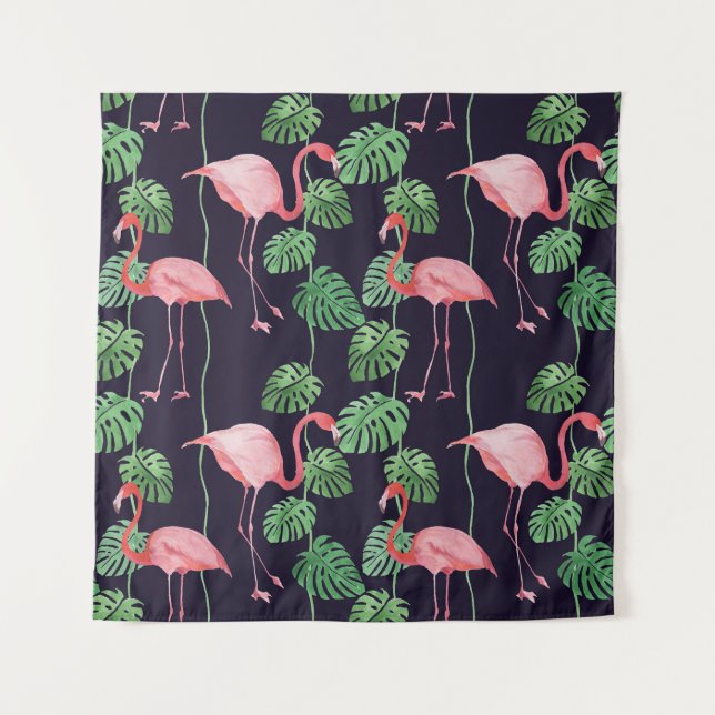 Tapiz Flamingo Oscuro: Pequeño Patrón De Acuarela. (Anverso)