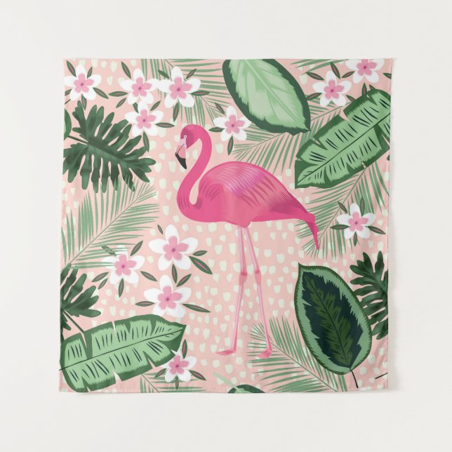 Tapiz Flamingo, palmeras, diseño de cocina (Anverso)
