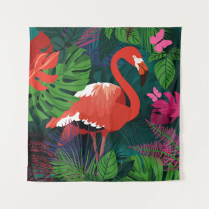 Tapiz Flamingo rosa: Armonía de mariposa tropical.