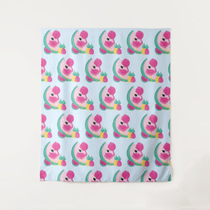 Tapiz Flamingo rosa con patrón de frutas tropicales