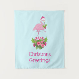 Tapiz Flamingo rosa en Santa Hat Navidades caprichosos