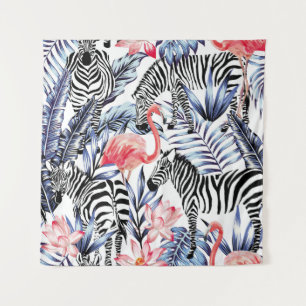 Tapiz Flamingo rosa exótico, cebra en verano de fondo b