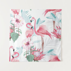 Tapiz Flamingo Rosa: Flores Exóticas Sin Marea.