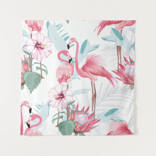 Tapiz Flamingo Rosa: Flores Exóticas Sin Marea. (Anverso)
