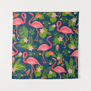 Tapiz Flamingo rosa: Vintage a rayas turquesas