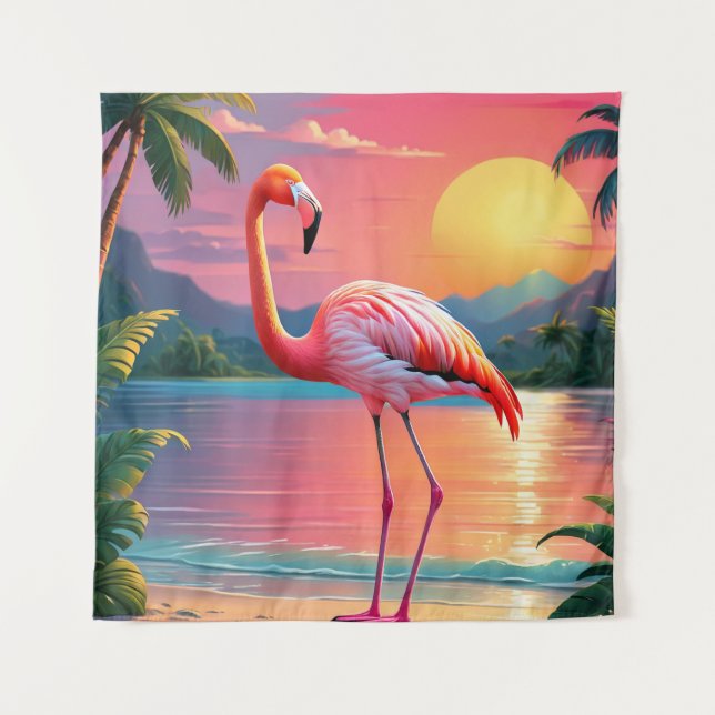 Tapiz Flamingo Sunset Tropical Beach (Anverso)