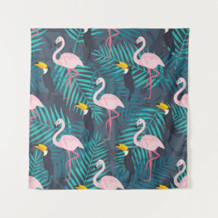 Tapiz Flamingo, toucano: patrón de hojas tropicales