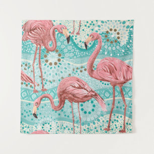 Tapiz Flamingo Tropical: Papel de fondo floral vintage