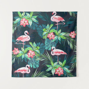 Tapiz Flamingo tropical: Patrón de flores de verano