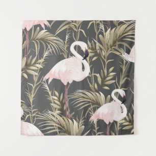 Tapiz Flamingos rosas y plantas doradas patrón sin fisur