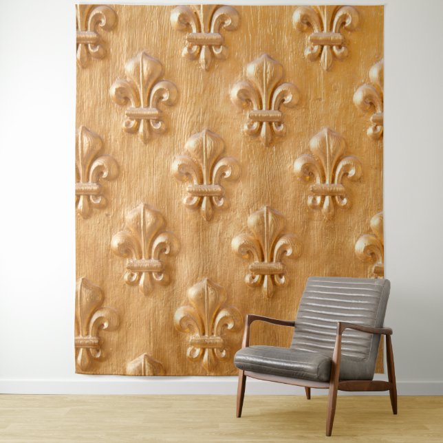 Tapiz fleur de lis, pared de madera pintada de oro, made (In situ)