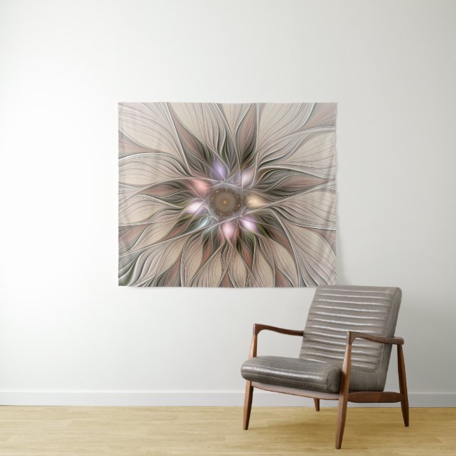 Tapiz Flor alegre Abstracto Fractal floral Beige Brown (In situ (horizontal))
