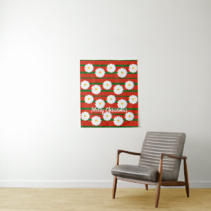 Tapiz Flor blanca de margarita roja Feliz Navidad
