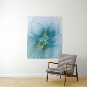 Tapiz Flor de Arte Fractal de Oro Azul Pequeña Belleza