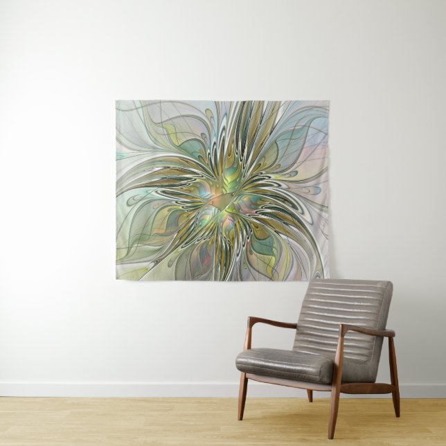 Tapiz Flor De Arte Fractal Moderno Con Oro (In situ (horizontal))