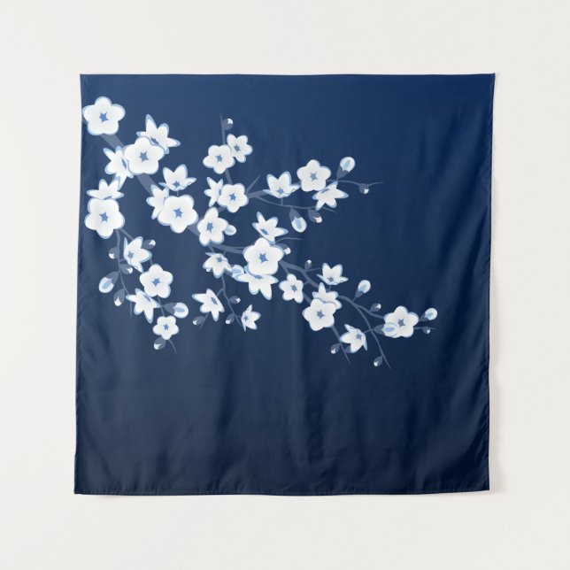 Tapiz Flor de Cerezo Azul Blanco (Anverso)
