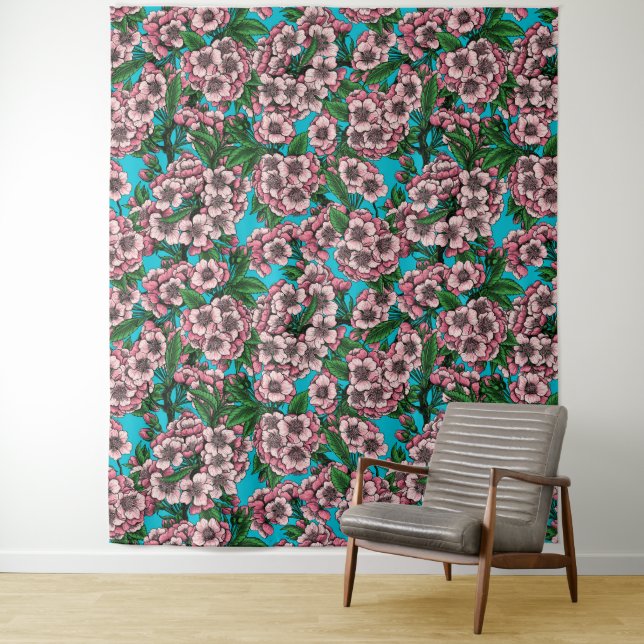 Tapiz Flor de cerezo en azul (In situ)